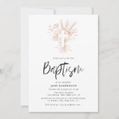 Invitation boho script poussiéreux rose croix florale baptême (Devant)