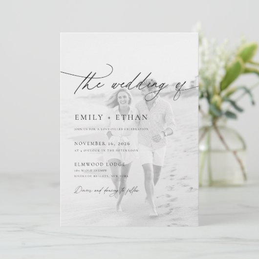 Invitation Boho Script QR Code Mariage photo (Debout devant)