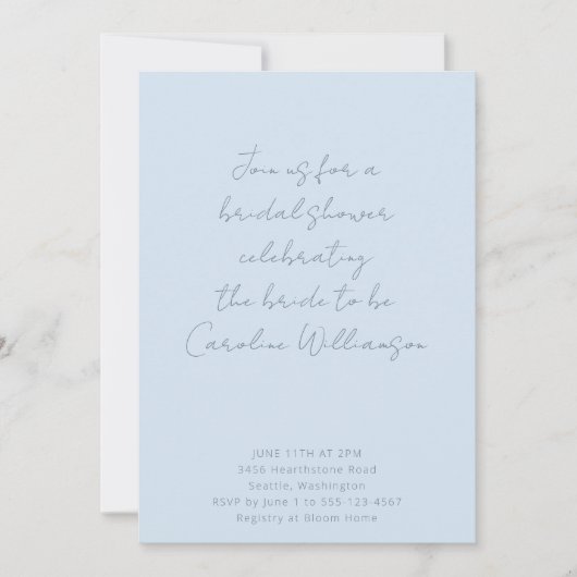 Invitation Boho Script Soft Blue Modern Bridal Shower (Devant)