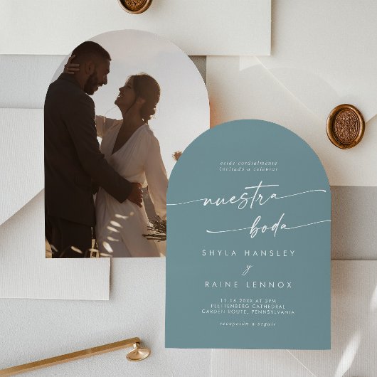Invitation Boho Seafoam Turquoise Photo Arch Mariage espagnol