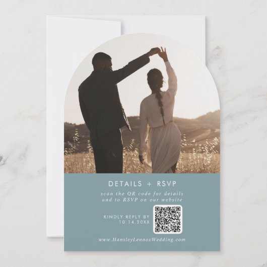 Invitation Boho Seafoam Turquoise Photo QR Code Arch Mariage (Dos)