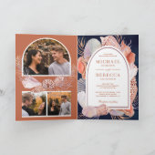 Invitation Boho Seashells Nautical Navy Blue QR Code Wedding (Intérieur)