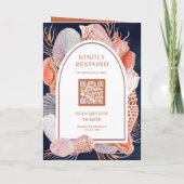 Invitation Boho Seashells Nautical Navy Blue QR Code Wedding (Dos)