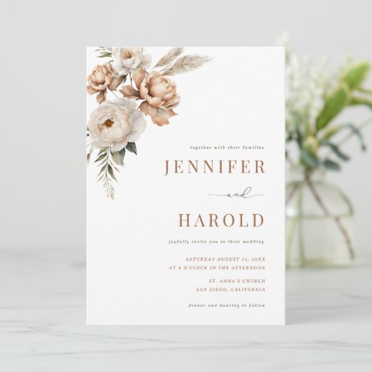 Invitation Boho séché automne floral minimal tout en un Maria (Debout devant)