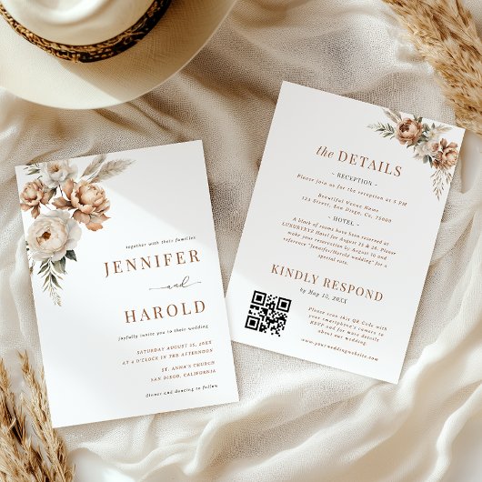 Invitation Boho séché automne floral minimal tout en un Maria