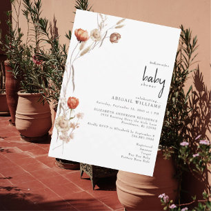 Invitation Boho séché Baby shower floral neutre