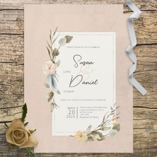 Invitation Boho séché Floral Frame Blush Mariage