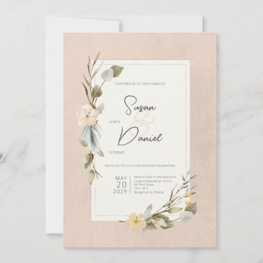 Invitation Boho séché Floral Frame Blush Mariage (Devant)