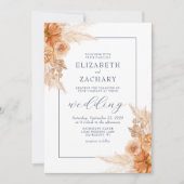 Invitation Boho séché Floral Navy Mariage bleu (Devant)