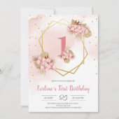 Invitation Boho séché Palm Blush Orchidée or premier annivers (Devant)