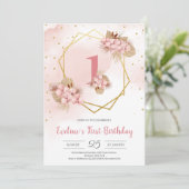 Invitation Boho séché Palm Blush Orchidée or premier annivers (Debout devant)