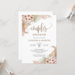 Invitation Boho Séché Palm Feuilles Pampas Couples en Herbe D
