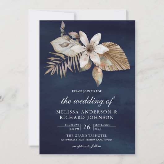 Invitation Boho séché Palm Floral tout en un Mariage de marin (Devant)