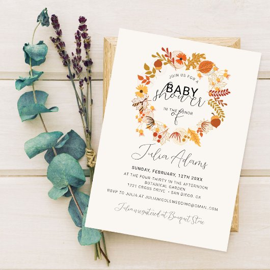 Invitation Boho séché Rustique Floral Automne Falls Baby show