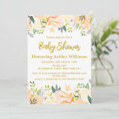 Invitation Boho Sexe Baby shower Neutre Blanc Or Floral (Debout devant)