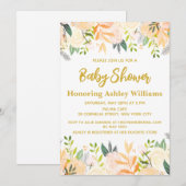 Invitation Boho Sexe Baby shower Neutre Blanc Or Floral (Devant / Derrière)