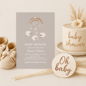 Invitation Boho Sheep Mobile | Baby shower neutre gris chaud