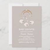 Invitation Boho Sheep Mobile | Baby shower neutre gris chaud (Devant)