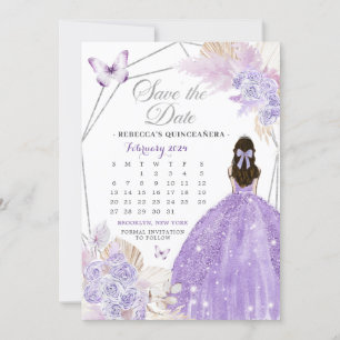 Invitation Boho Silver Lilac 15 Años Enregistrer La Date Cale
