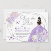 Invitation Boho Silver Lilac Floral Quinceañera Enregistrer L (Devant)