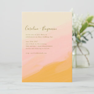 Invitation Boho Simple Aquarelle rose Jaune Mariage Script