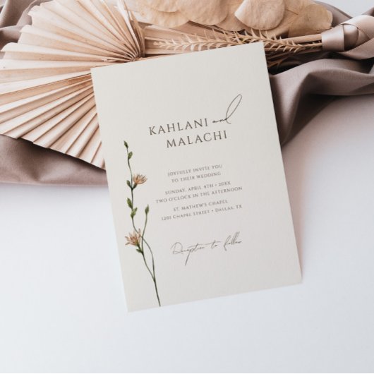Invitation Boho Simple Fleur sauvage Mariage élégant