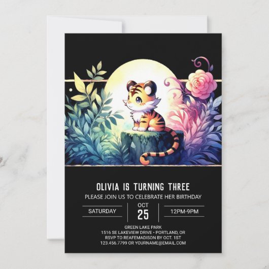 Invitation Boho Simple Tiger Anniversaire (Devant)