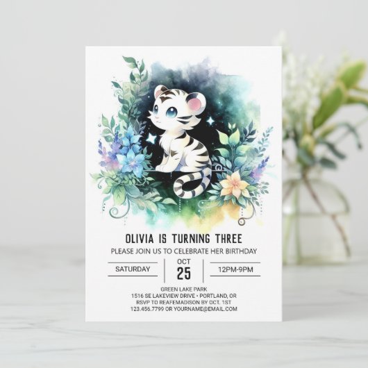 Invitation Boho Simple Tiger Anniversaire (Debout devant)