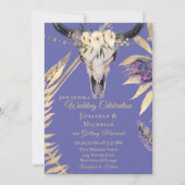 Invitation Boho Skull Periwinkket Gold All In One Mariage (Devant)