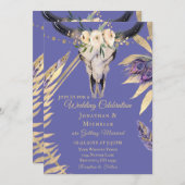 Invitation Boho Skull Periwinkket Gold All In One Mariage (Devant / Derrière)