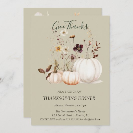 Invitation Boho Soft Color Citrouille Donner Merci (Devant / Derrière)