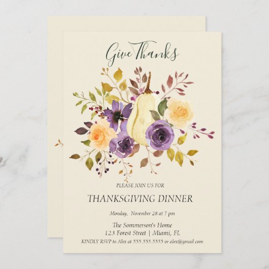 Invitation Boho Soft Color Citrouille Donner Merci (Devant / Derrière)