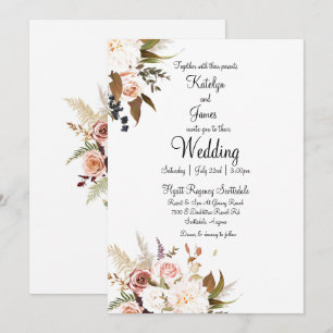 Invitation Boho Soft Coloured Roses & White Flowers Mariage
