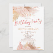 Invitation Boho Soft rose floral fête d'anniversaire (Devant)