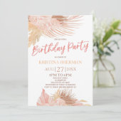 Invitation Boho Soft rose floral fête d'anniversaire (Debout devant)