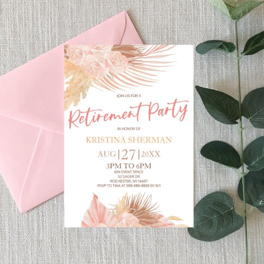 Invitation Boho Soft Rose Floral Flower RetiParty