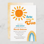 Invitation Boho soleil aquarelle vient ici le fils Baby S (Devant / Derrière)