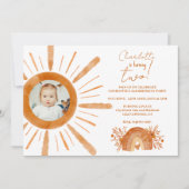 Invitation Boho soleil arc-en-ciel orange 2e anniversaire (Devant)