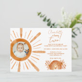 Invitation Boho soleil arc-en-ciel orange 2e anniversaire (Debout devant)