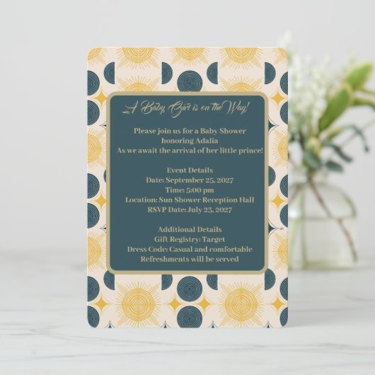 Invitation Boho Soleil Lune Étoiles Bleu Jaune (Debout devant)