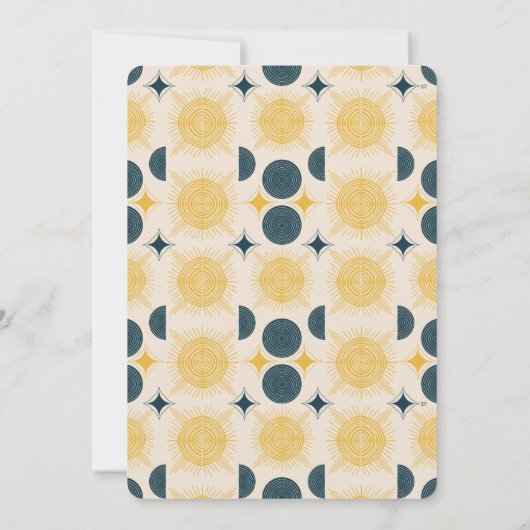 Invitation Boho Soleil Lune Étoiles Bleu Jaune (Dos)
