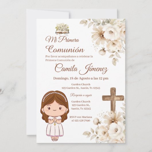 Invitation Boho Spanish First Holy Communion (Devant)