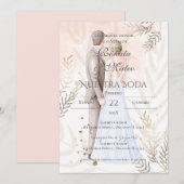 Invitation Boho Spanish with bride and groom wedding (Devant / Derrière)