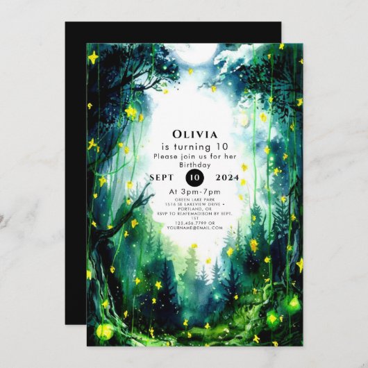 Invitation Boho Sparkling Woodland Anniversaire (Devant / Derrière)