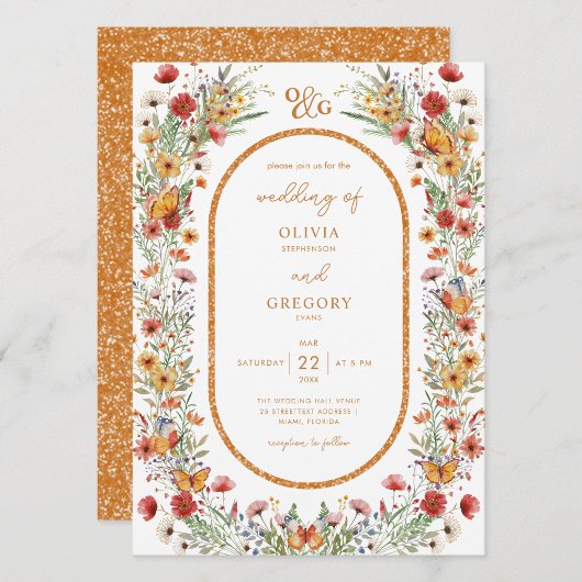 Invitation Boho Spring Aquarelle Fleur sauvage Mariage or