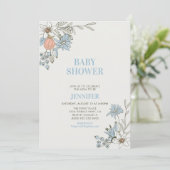 Invitation Boho Spring Blue Floral Baby shower (Debout devant)