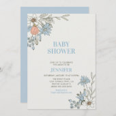 Invitation Boho Spring Blue Floral Baby shower (Devant / Derrière)