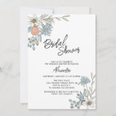 Invitation Boho Spring Blue Floral Bridal Brunwer Invit (Devant)