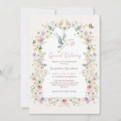 Invitation Boho Spring Fleur sauvage Stork Girl Baby shower (Devant)