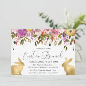 Invitation Boho Spring Flowers and Gold Bunnies Brunch de Pâq (Debout devant)